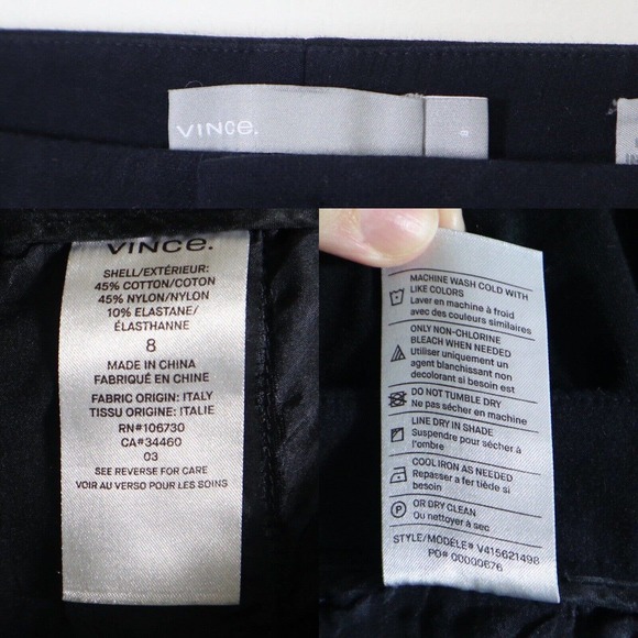 Vince Size 8 Stovepipe Cropped Trousers Navy Blue Seamed Front Ankle Pant - Picture 4 of 11